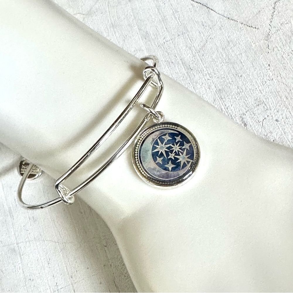 Alex and Ani Silver Bracelet with Navy Starburst Charm